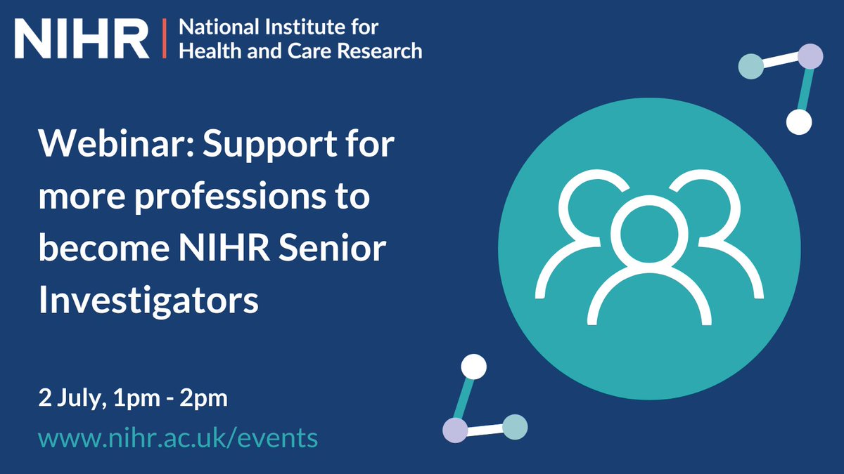 Do you want to understand the role of an NIHR Senior Investigator? We are holding a webinar for those working in: #socialcare, #nursing, #midwifery, allied health professions &amp; #methodology

Register: eu01web.zoom.us/webinar/regist…