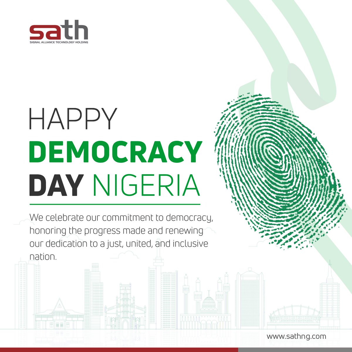 satholding's tweet photo. Happy Democracy Day Nigeria!
Honouring the progress made and renewing our dedication to a just, united, and inclusive nation.
Together, we build a brighter future!
#holdingcompany #nigeria #humansofsath https://t.co/yUgeHuuyKl