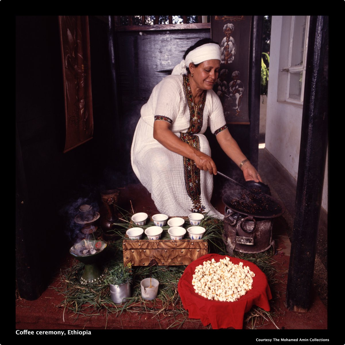 eairee2024's tweet photo. Coffee is central to #Ethiopian life. Traditional #coffee ceremonies involve roasting, grinding, and brewing coffee beans, symbolizing hospitality. These gatherings are key social rituals for strengthening community bonds.  #CoffeeCulture #EAIREExpo2024 #Eastafrica https://t.co/IX9UeyWKOC