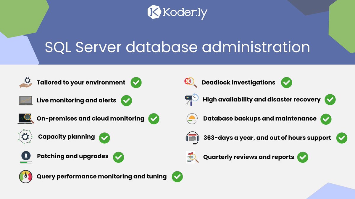 koderly's tweet image. Interested in increasing DBA resource or outsourcing your entire DBA function?

Here&apos;s what you&apos;ll receive when you partner with Koderly 🔽 

buff.ly/40DQJBS 

#DBA #DatabaseAdmin #DatabaseAdministration