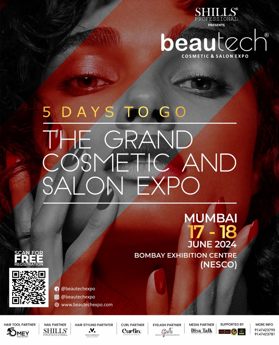 BeautechExpo's tweet image. Only 5 DAYS to go for #Beautech Expo #Mumbai Edition 2024. From Celebrity Artists to #National #International #Brands, all are under one Roof. The Opportunity to all the Beauty-Holic folks to Visit, Collab and Shine in their career.
17th 18th JUNE'24
Bombay Exhibition Centre