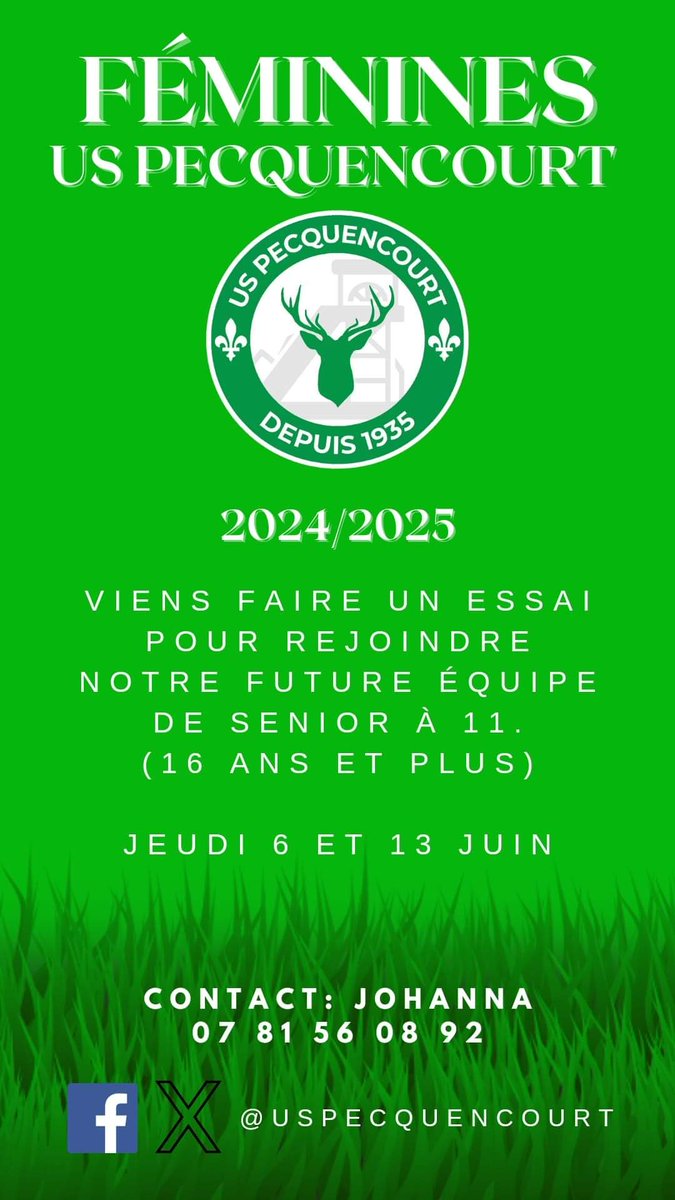 Essai demain soir pour les féminines !
Venez 😁