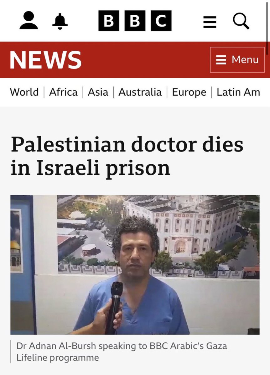 Alqawasmi_Rula's tweet photo. @MiddleEastEye Dr.Adnan, a Palestinian doctor, was kidnapped and tortured to death by Israel

BBC: https://t.co/nVKMcQaSCE