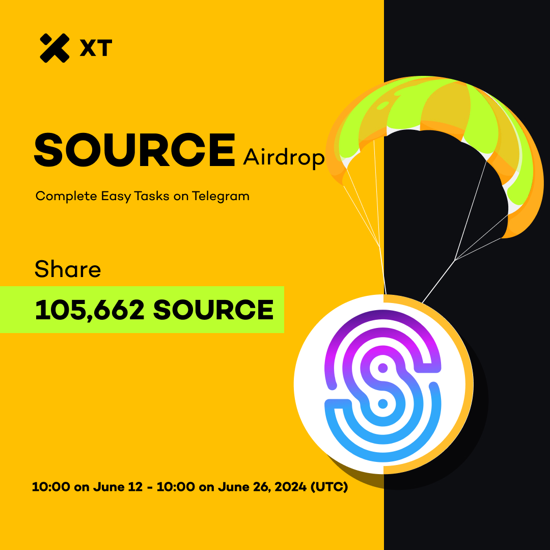🎉 $SOURCE #Airdrop is Going Live! 🔥 #XT @SourceProtocol_ ⏰ Time: 10:00 on  June 12 - 10:00 on June 26, 2024 (UTC) 💰 Complete Easy Tasks on Telegram  and share 105,662 SOURCE!