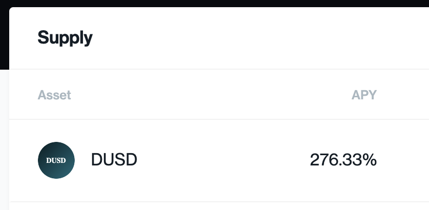 mkuegi's tweet photo. $DUSD is super cheap right now, and you get massive APY for using it. Both on @SeahorseFi and on @Javsphere . which one do you prefer? https://t.co/kjcucxtFFZ