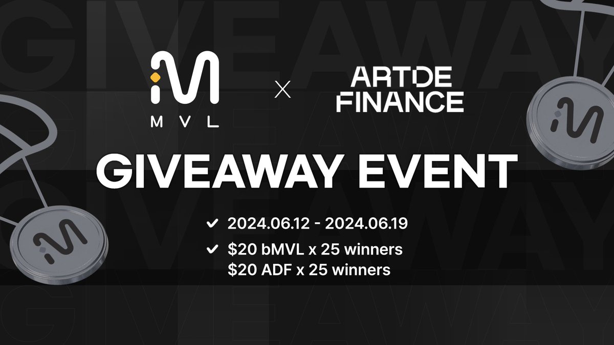 MVL (@mvlchain) on Twitter photo ๐ MVL x Art de Finance Partnership Giveaway ๐
Complete the missions below for a chance to win airdrops!
โ
Follow <a href="/mvlchain/">MVL</a> & <a href="/ArtdeFinance/">Art de Finance | Digital Renaissance with web 3.0</a>
โ
Like & Retweet
โ
Tag 3 Friends and Leave your MetaMask Wallet Address in the Reply
๐$20 $bMVL x 25 winners
๐$20 $ADF x 25 winners ๐ MVL x Art de Finance Partnership Giveaway ๐
Complete the missions below for a chance to win airdrops!
โ
Follow <a href="/mvlchain/">MVL</a> & <a href="/ArtdeFinance/">Art de Finance | Digital Renaissance with web 3.0</a>
โ
Like & Retweet
โ
Tag 3 Friends and Leave your MetaMask Wallet Address in the Reply
๐$20 $bMVL x 25 winners
๐$20 $ADF x 25 winners