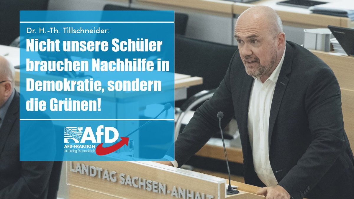 AfDFraktionLSA's tweet photo. Dr. Hans-Thomas #Tillschneider: Demokratieverständnis der Schüler ist einwandfrei. #Grüne Indoktrination ist überflüssig. #AfD #Ltlsa #AfDLSA https://t.co/o8jxtdcua1 https://t.co/DhNvc3gv1e