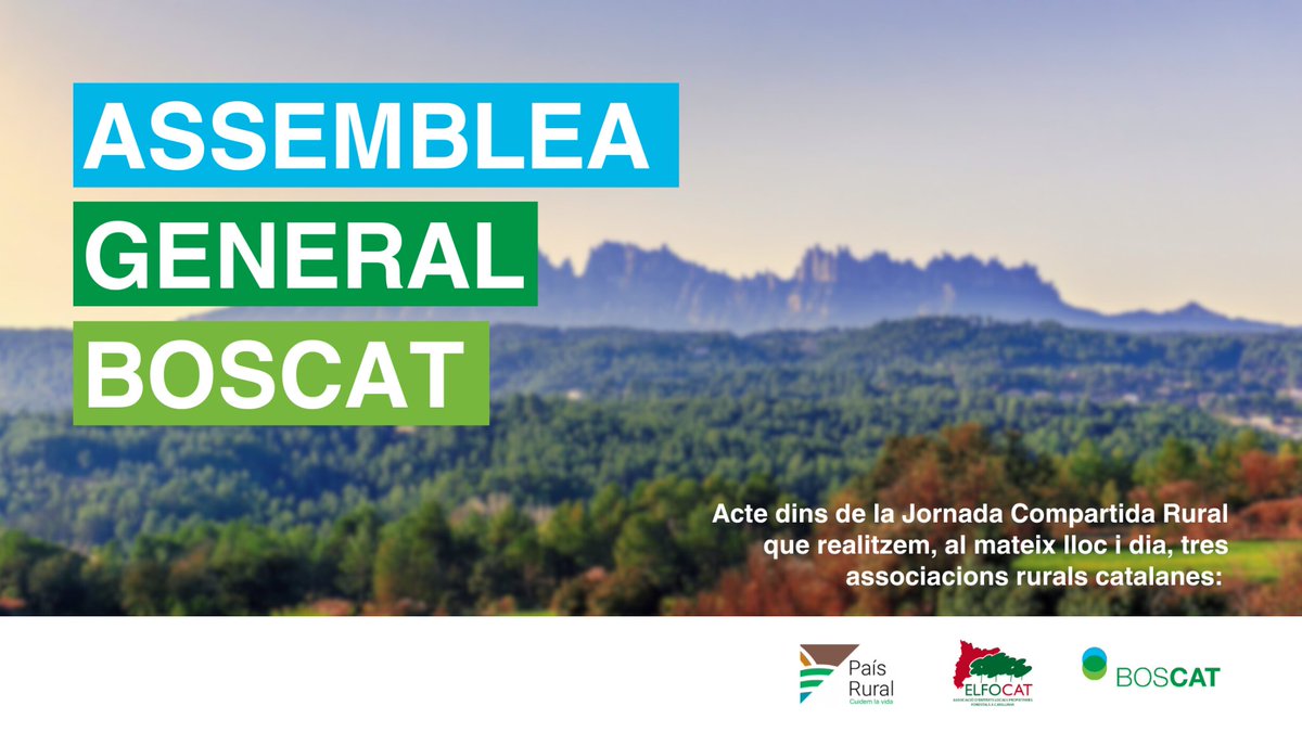 fedboscat's tweet photo. 🗓️ El pròxim dissabte 15 de juny de 2024, tindrà lloc la Jornada Compartida Rural al #CellerAbadal.

💼 Des de #BOSCAT, Federació Catalana d’Associacions de Propietaris Forestals, celebrarem la nostra #AssembleaGeneral.

ℹ️ Més informació: https://t.co/4khKSEoeft https://t.co/cKcauBlUNc