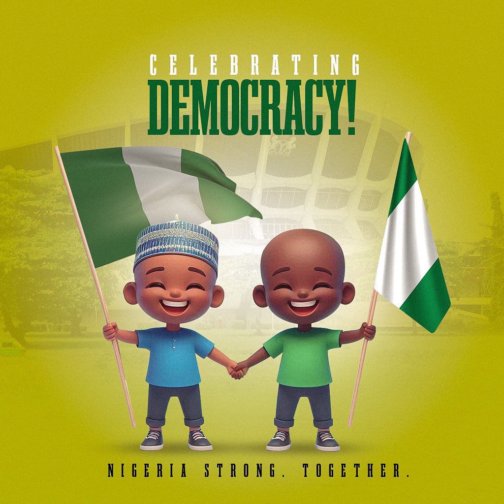 Vonto_ng's tweet photo. 🇳🇬 Happy Democracy Day, Nigeria! 🇳🇬

Today, we celebrate the power of our people and the journey we've taken together. Let's recommit to building a more united nation where everyone has a voice.

Mr President
#strongertogether
President Bola Ahmed Tinubu
President Bola Tinubu https://t.co/0Jx7wn0oac