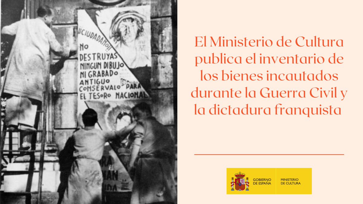 📢 El Ministerio de Cultura publica el inventario de los bienes incautados durante la Guerra Civil y la dictadura franquista
 
📜 Se convierte así en el primer ministerio que da cumplimiento al inventario marcado por la Ley de Memoria Democrática