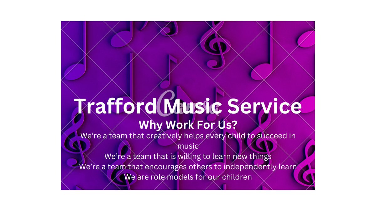 MusicInTrafford's tweet photo. We're recruiting, in particular for Upper Strings , Brass, Percussion/Drum Kit teachers. Closing date 30th June, interviews 9th July. Details https://t.co/uhS7iNUx5h 
Why work for us? We're creative @TraffordCouncil @ForsythMusic @gmmusic https://t.co/zqxKpMnd2m