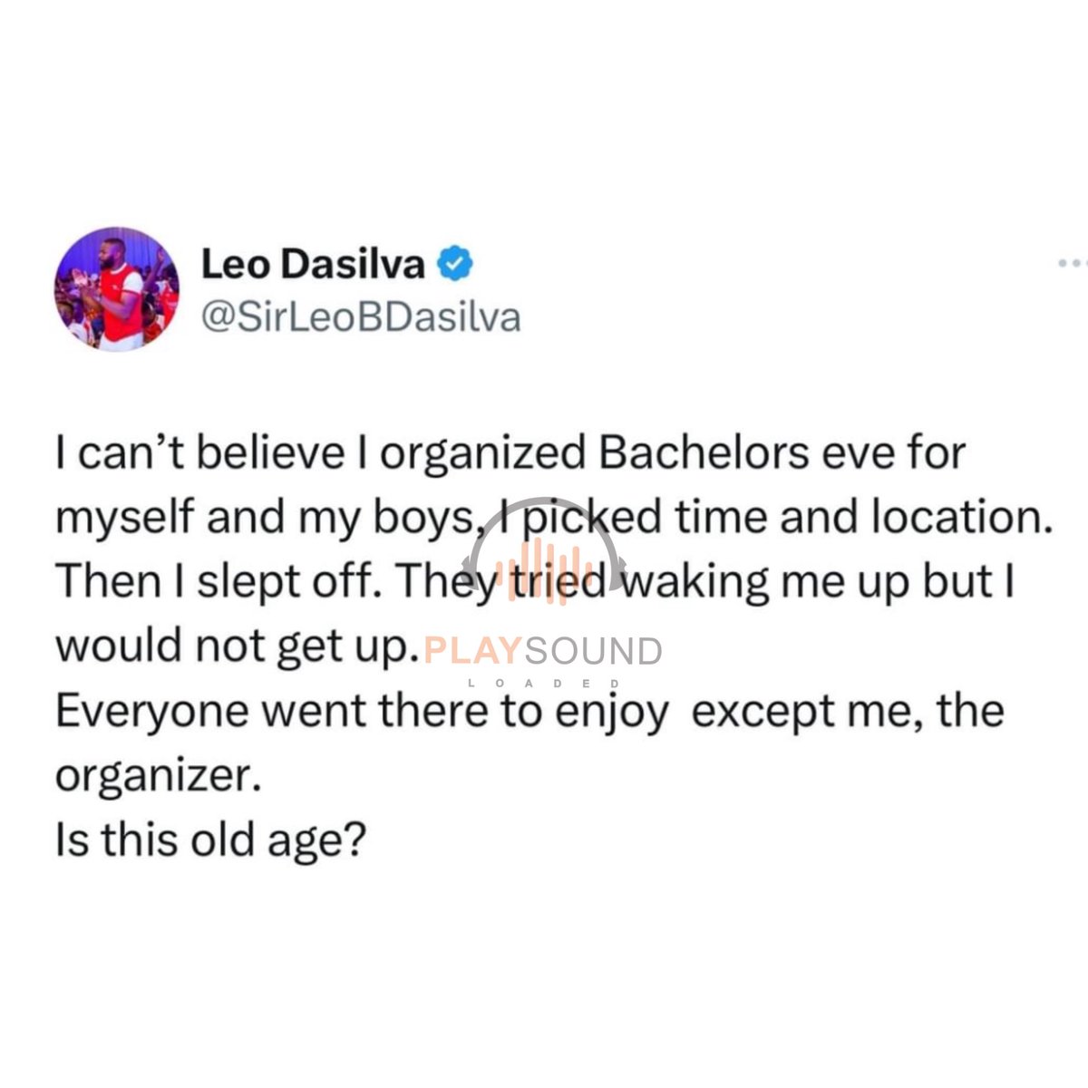 playsoundloaded's tweet photo. Reality TV Star, #LeoDaSilva recounts how he slept off on his Bachelor eve.

#PlaySoundLoaded #PlaySoundLoadedTV #podcast #youtube #event #celebrity #trending #lifestyle #artist #media #viral #entertainer #show #livemusic #rap #movie #entertainment #music #comedy #hiphop #dance https://t.co/lgLj97UBFv
