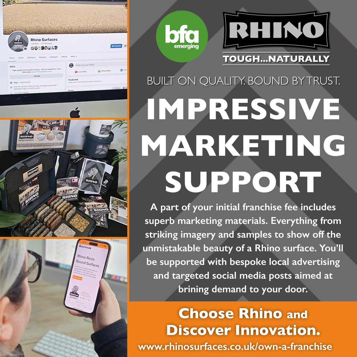 Choose Rhino and Discover Innovation.  rhinosurfaces.co.uk/own-a-franchis…

📞01933 276998
📧info@rhinosurfaces.co.uk  

#franchiseuk #bfa #strongertogether #resinbounduk #resinboundfranchise #civvystreet #leavingthearmedforces #redundancy #newcareer #marketingsupport #franchisesupport