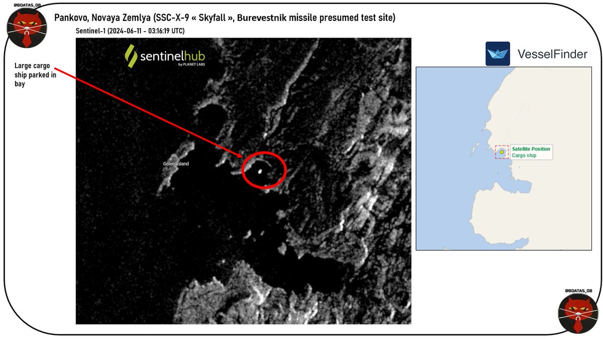 BDataS_08's tweet photo. Here we are, (as snow and bad weather is decreasing in area) activity at Pankovo test site is resuming. A large cargo ship is parked in the bay. Confirmed by VesselFinder @NilsenThomas @nukestrat https://t.co/aiMZl6hBRg