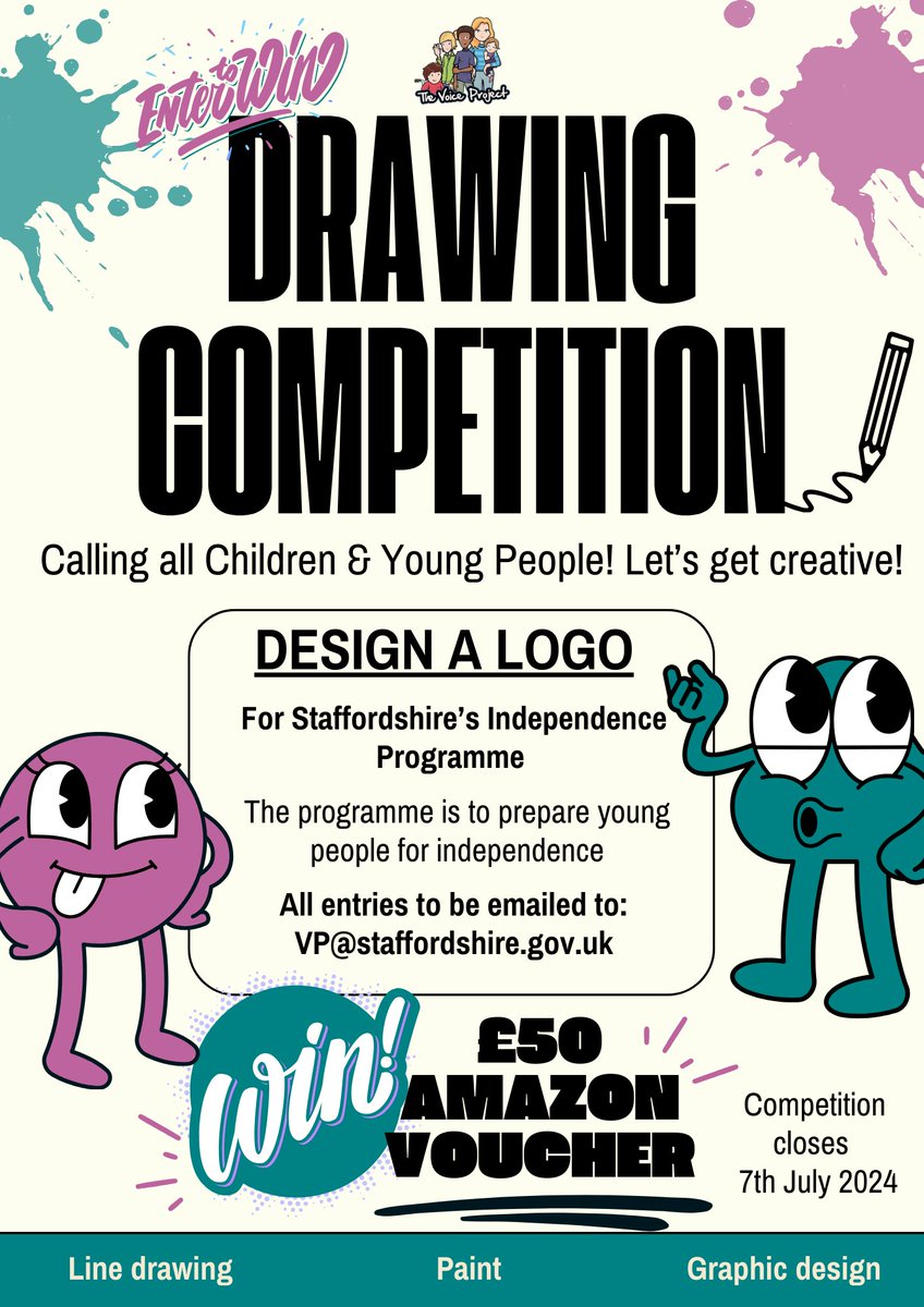 TheVPStaffs's tweet photo. We are running an art competition for Children and Young People to design an new logo for our new Independence Programme. There is a chance to win a £50 voucher &amp; their artwork will be featured on the digital independence programme across the whole of Staffordshire! https://t.co/PeX2VLH4Ra