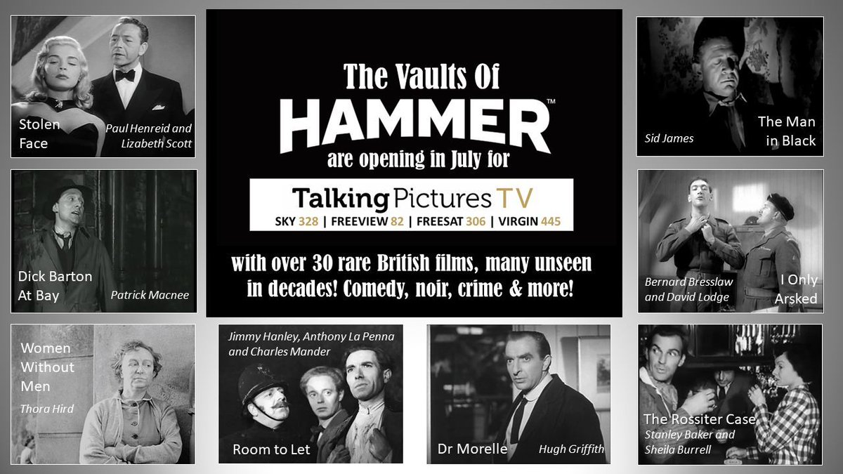 TalkingPicsTV's tweet photo. EXCITING NEWS FLASH! #TPTV unlocks HAMMER FILMS VAULT! Hammer is more than horror. There's comedy, drama and noir too! Beginning in July featuring #StanleyBaker #BernardBresslaw #ThoraHird and many more with PC49, Life With the Lyons, I Only Asked, Dick Barton and Spaceways... https://t.co/509Yp98RYe