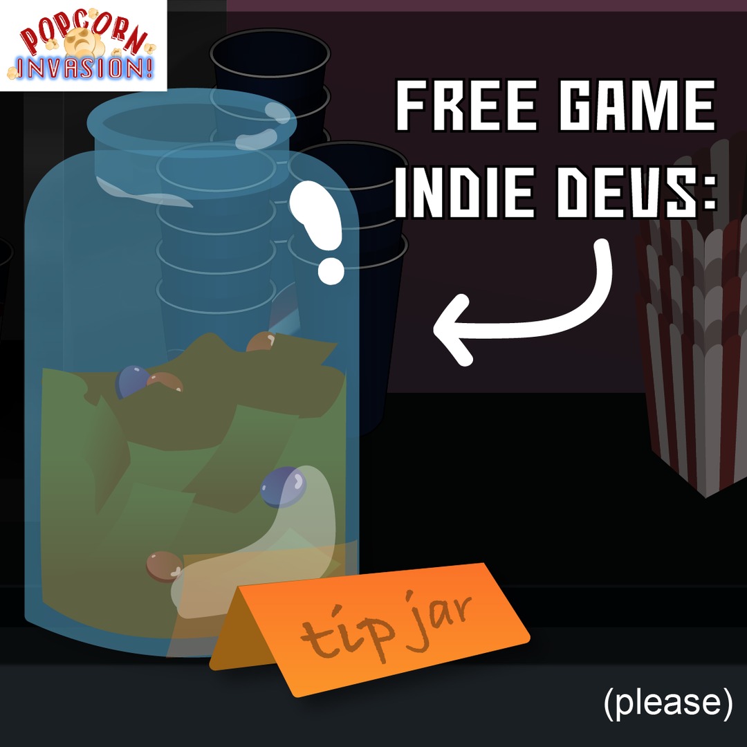weaselwarstudio's tweet photo. 😅 Free games are awesome amiright?

DOWNLOAD POPCORN INVASION! FREE on apple and android mobile - download link in bio.

#popcornInvasion #IndieDevs #NoAI #FreeGames #mobileGames #DevonsBest #newGames #games #popcorn #aliens https://t.co/0IlDQMuwFK