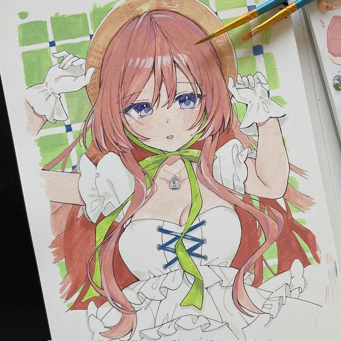 アクリルガッシュ挑戦しました!本当は焦げ茶でおそろの髪色双子みたいにしたかったのにどちらも思った色が作れず某キャラを思い出す色合いになったオリジナルMCM4に持っていきます!#オリジナルイラスト #アクリルガッシュ 