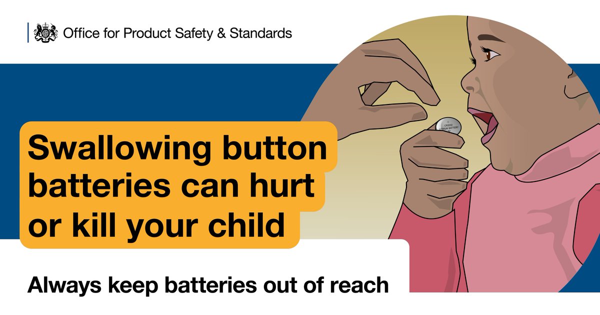 NottmCityTS's tweet image. Today is International Button Battery Awareness Day.

Button batteries look like a coin and can be found in lots of small, electronic devices - including toys, remotes and fobs.

Find out more from @CAPTcharity 👇
capt.org.uk/button-battery…

#ProductSafety #ButtonBatteryAwarenessDay