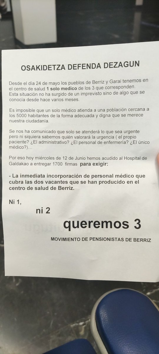 aitziturri's tweet photo. Herri txikietan ere medikuak behar dira! #Osakidetza defenda dezagun #murrizketarikEZ #Berriz #Garai herrietan 3 mediku behar dira eta bakarra dago, ez dago eskubiderik! Gora pentsiodunak! Denongatik borrokan, #bibazuek #MPB https://t.co/hgm0zRlePo