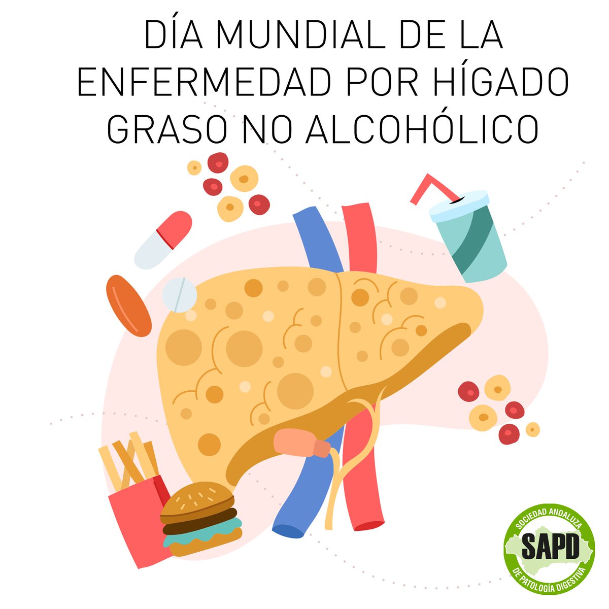 sapdes's tweet photo. Hoy 12 de junio conmemoramos el Día Mundial de la Enfermedad por Hígado Graso No Alcohólico.
Consejos para evitar #EHGNA:
🍎🥦Mantén una dieta balanceada
⬇️🍬reduce azúcares y grasas trans
🏃♀️🏃♂️haz ejercicio regular
⚖️controla tu peso https://t.co/5Wehol5a5f