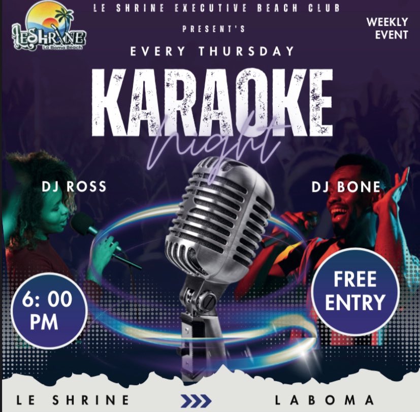 Leshrineexeclub's tweet photo. COMING YOUR WAY WITH LIVE #KARAOKE MUSIC SOON !!  #leshrineexecutivebeachclub https://t.co/LZhxNO1zWz
