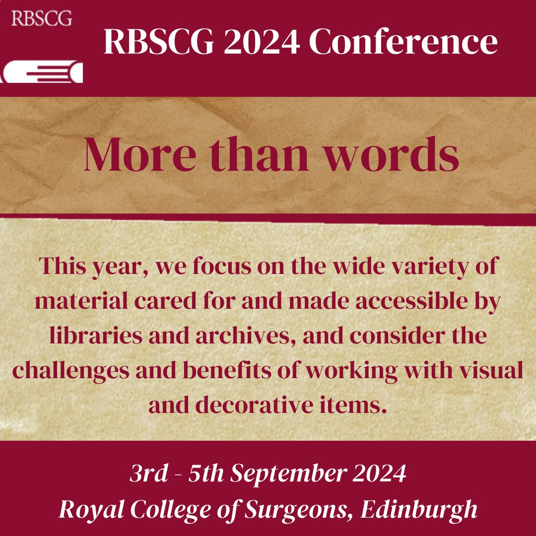 We are delighted to announce the full programme for the #RBSCG2024 Conference: More than words, which will take place in Edinburgh from 3rd-5th September. 

The programme and registration are available at: cilip.org.uk/events/EventDe…