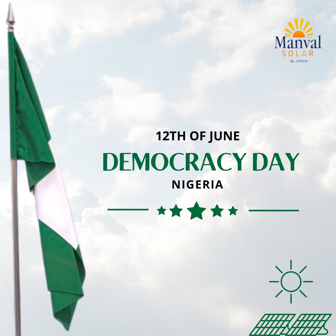 SolarManval's tweet photo. Happy Democracy Day! 🇳🇬 This Democracy Day, celebrate freedom from high electricity bills and a cleaner environment for all.  ☀️  Switch to solar and enjoy the benefits of clean, reliable energy! https://t.co/H7NbQCzZ2x
