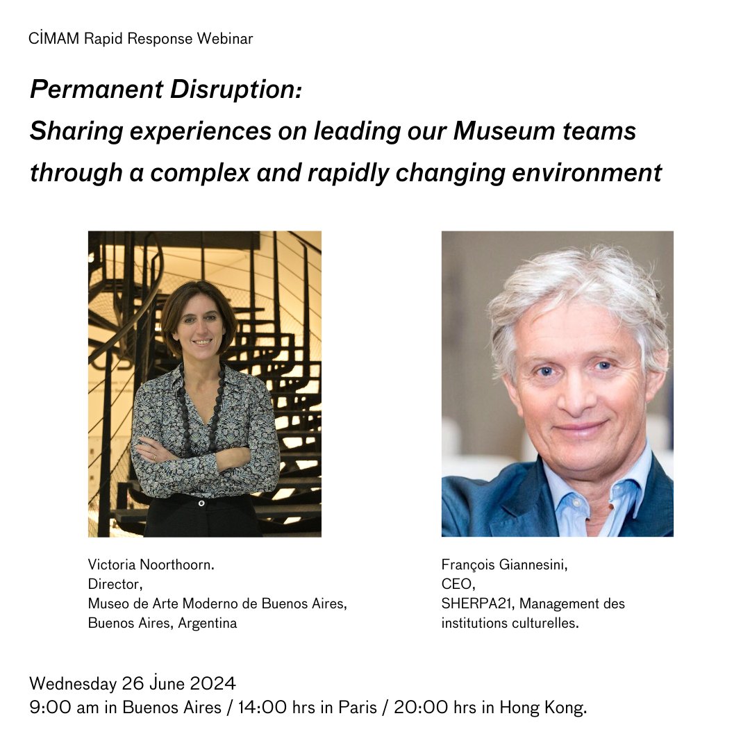 CIMAM (@infocimam) on Twitter photo Join us for an insightful webinar specifically designed for CIMAM members Museum directors who are compelled to meet the increasingly higher expectations of their stakeholders and to address the challenges posed by complex environment.
cimam.org/news-archive/s…
🙏 <a href="/GettyFoundation/">Getty Foundation</a> Join us for an insightful webinar specifically designed for CIMAM members Museum directors who are compelled to meet the increasingly higher expectations of their stakeholders and to address the challenges posed by complex environment.
cimam.org/news-archive/s…
🙏 <a href="/GettyFoundation/">Getty Foundation</a>
