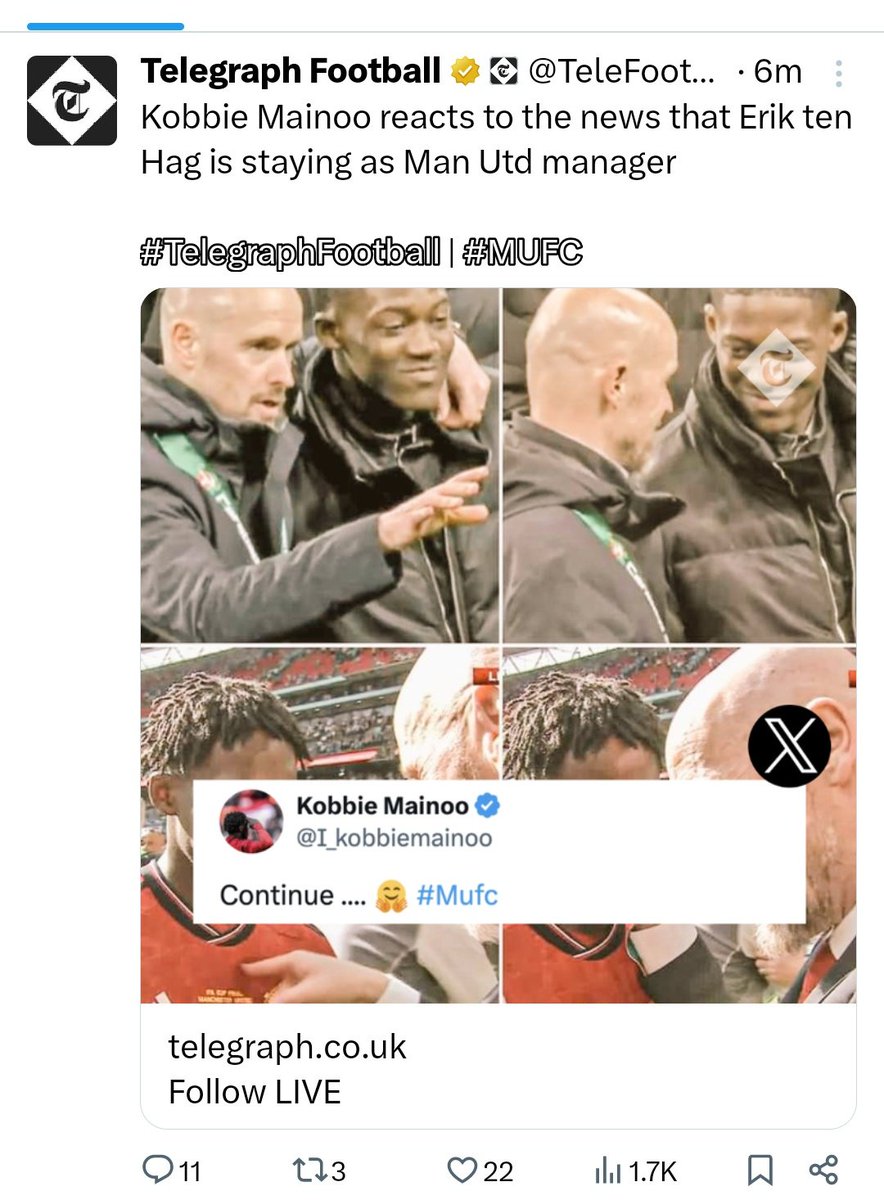 Whats <a href="/TeleFootball/">Telegraph Football</a> doing bro 😂😂😂. Quoting a fake account as Kobbie is not cool.