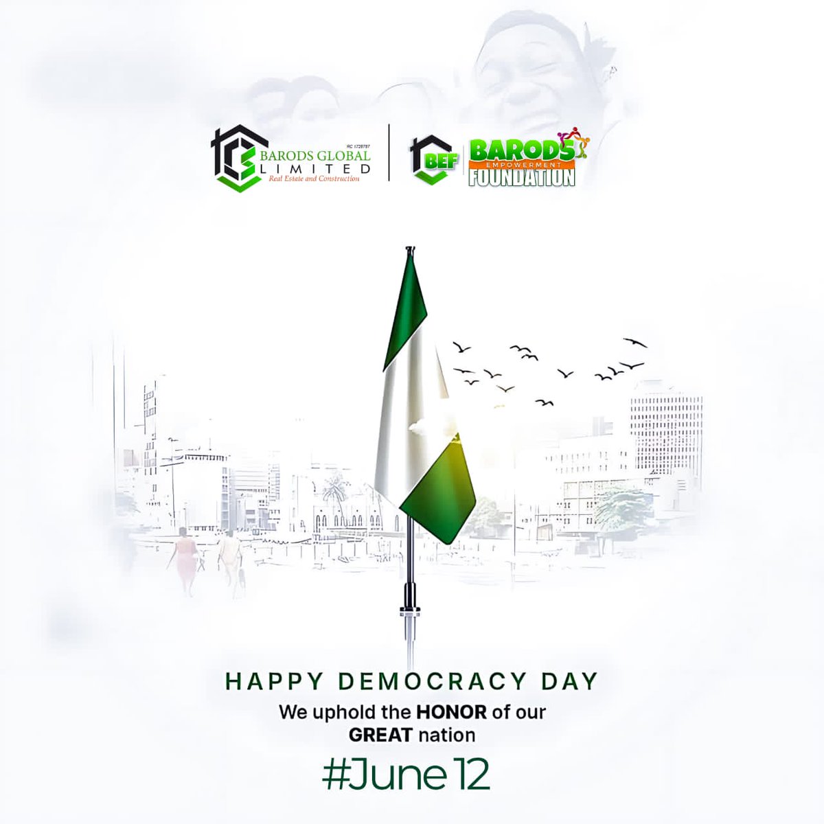 Barodsglobal's tweet photo. As we celebrate Democracy Day, we pause to reflect on the values and principles that underpin our democratic society.

We pay tribute to the courageous individuals who fought tirelessly for our freedom and the democratic system we cherish today.

May their legacy continue to inspire us towards a brighter future for all!

 #HappyDemocracyDay #DemocracyMatters #FreedomAndJustice #NigerianUnity #CelebratingOurHeritage #HonoringOurHeroes