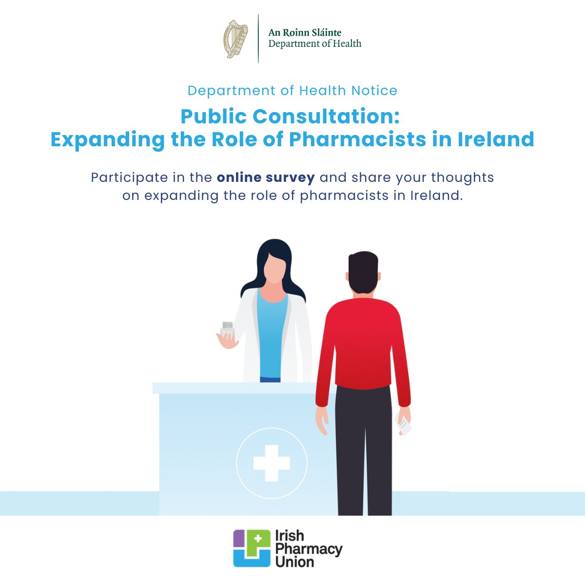 🚨 Only two weeks left to take part in the Public Consultation on expanding the role of pharmacists in Ireland!

Make your voice heard! The IPU encourages you to participate here ➡️ bit.ly/4aIFivO

#ThinkPharmacy #PublicConsultation #HSE #PharmacistIreland