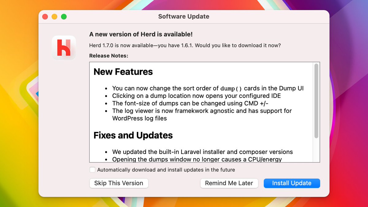 marcelpociot's tweet image. We just released @laravelphp Herd 1.7.0 for macOS 🚀

The Windows version follows shortly.

herd.laravel.com