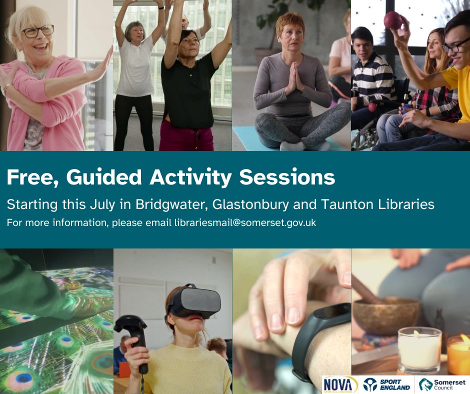 SomersetLib's tweet photo. 🏃‍♀️ Get Active - in Taunton, Glastonbury or Bridgwater Library!

🧑‍🦽Starting in early July, you can participate in free weekly Activity Sessions. These sessions are designed to increase your activity levels, get expert advice from a professional coach and try some sample sessions. https://t.co/D5yuT8CkEK