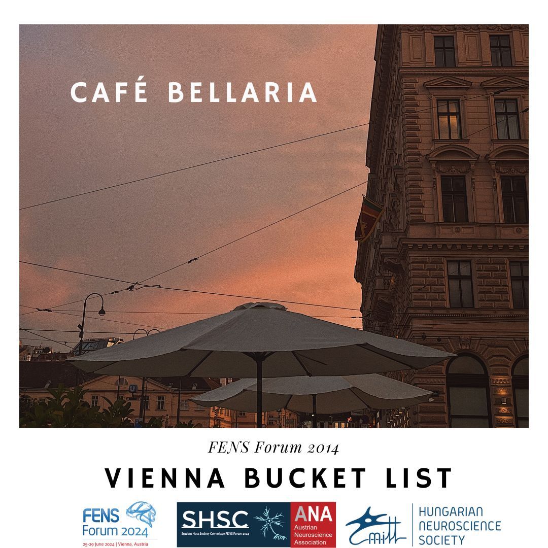 AustrianNeuros1's tweet photo. Hey young neuroscientists! 🧠 Patricia from the #SHSC team here with a Vienna bucket list must for the #FENS Forum 2024! Make sure to visit Café Bellaria (Bellariastraße 6, 1010 Vienna). It's the perfect place to unwind and savor Vienna. Don't miss out! #FENS2024 #Neuroscience https://t.co/P6LbWoyl4J