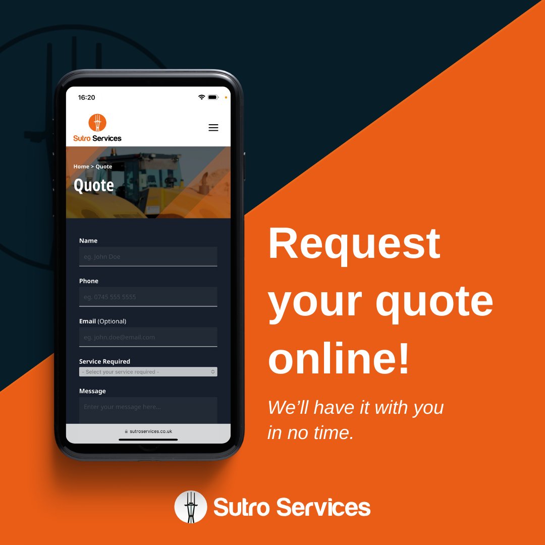 Our quotes are completely free and without obligation. Simply visit our website at sutroservices.co.uk/quote/

Get your no-obligation quote online or on mobile today! 💻📲

📲 0113 320 0435
📧 service@sutroservices.co.uk

#constructionplant #plantmaintenance