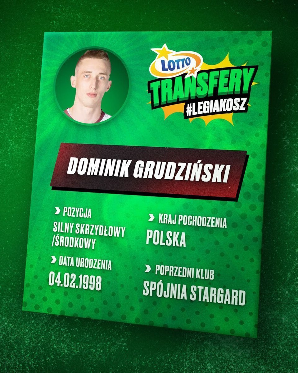 💥𝘿𝙤𝙢𝙞𝙣𝙞𝙠 𝙂𝙧𝙪𝙙𝙯𝙞𝙣́𝙨𝙠𝙞 zawodnikiem Legii Warszawa!🫡 

Dominik związał się z naszym Klubem dwuletnim kontaktem! 

Witamy w Legii! 🤝

📰 Więcej informacji👉 buff.ly/3yUqAEW 

#legiakosz #legiawarszawa #plkpl #basketball #lotto <a href="/totalizator_sp/">Totalizator Sportowy</a>