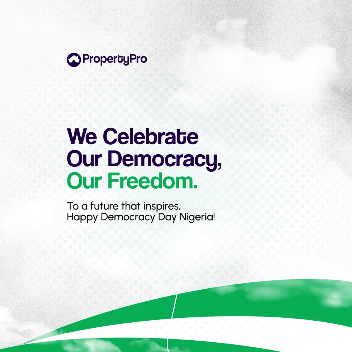 PropertyProNG's tweet photo. Today, we celebrate this special occasion of freedom as a nation and the journey so far.
From all of us at PropertyPro, we wish you a Happy Democracy Day!🇳🇬
#propertypro #DemocracyDay #Nigeria #Unity #Progress https://t.co/5HM8gHaxAq
