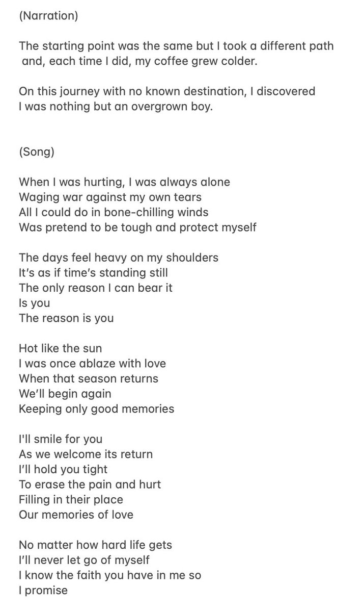 junslayed's tweet photo. rough translation for lyrics &amp; narration
https://t.co/Uc9KirLVni

#오늘6시_XIA준수_컴백 #OurSeason 
#KIMJUNSU #金俊秀 #XIA #XIA준수 #ジュンス https://t.co/QexN0qQJs2