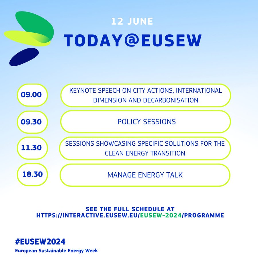<a href="/AlexandraGaratz/">Alexandra Garatzogianni, MBA, MSc, MA💎 🛡️</a> &amp; <a href="/FribusMichael/">Michael Fribus 🇪🇺 🤍💙🤍</a> are very much looking forward to visit the sessions dedicated to the solutions on how to boost the #cleanenergytransition ⚡️.

ℹ️ Feel free to check out today's programme interactive.eusew.eu/eusew-2024/pro… #EUGreenDeal #renewableenergy #energytransition