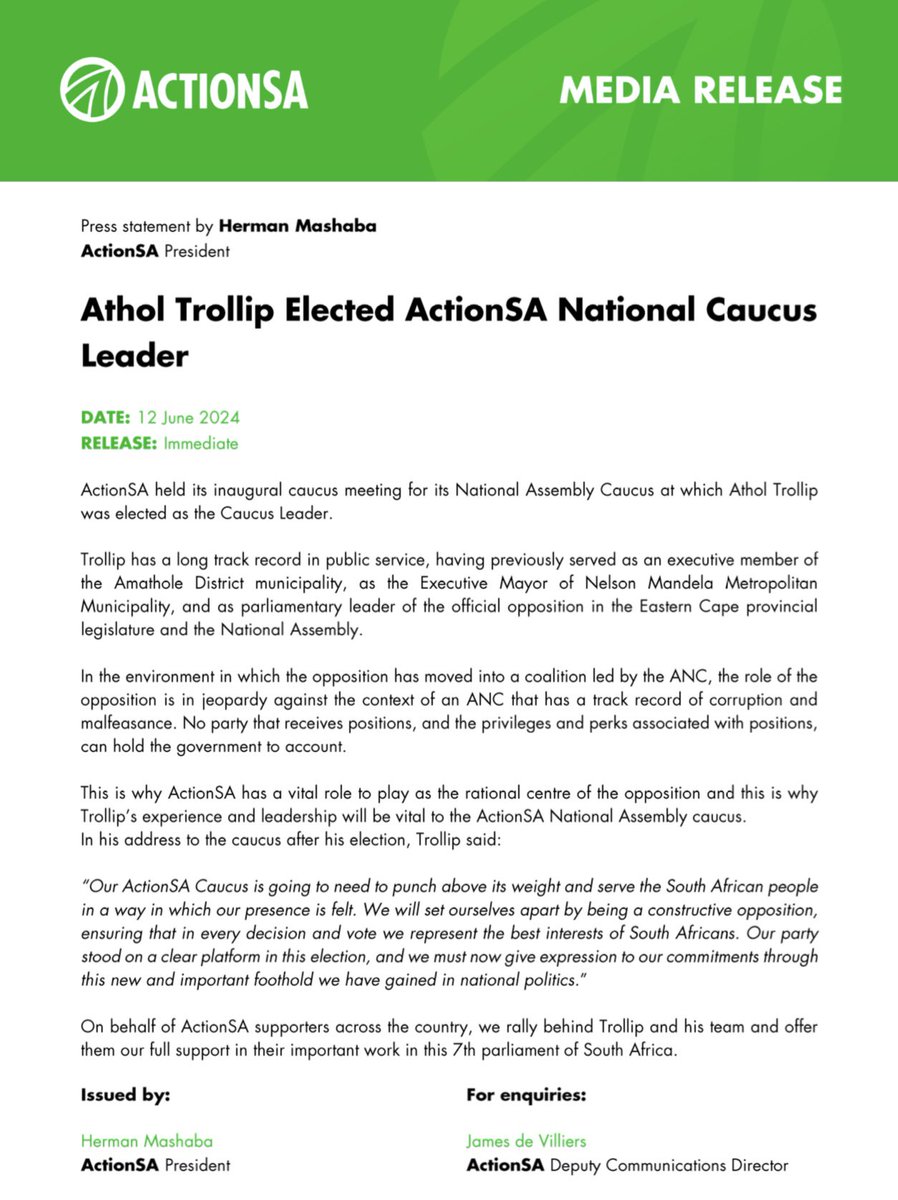 [READ🗞️] Athol Trollip Elected ActionSA National Caucus Leader