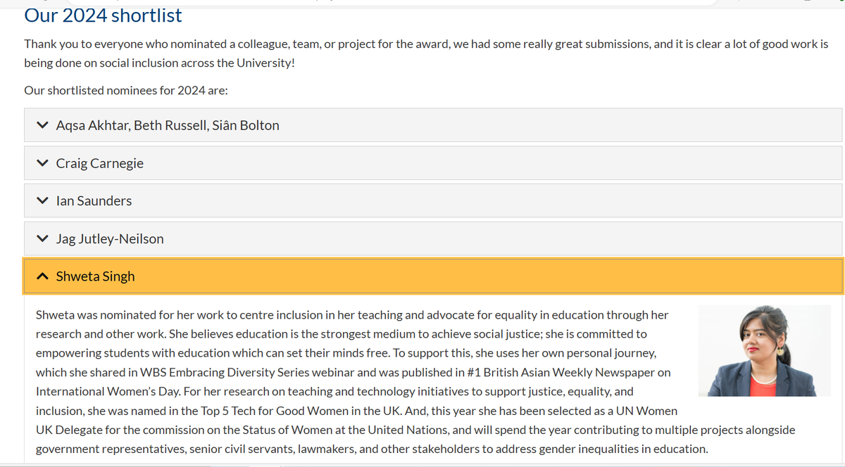 prof_shweta's tweet photo. Thanks much to the selection panel judges at the University of Warwick for selecting as Top 5 individuals for the 2024 Staff Social Inclusion Award to center inclusion in my Teaching and advocating for EDI. I am truly humbled! @WarwickBSchool @uniofwarwick https://t.co/BDKz6zO9mf