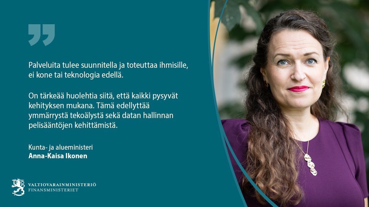 Kunta- ja alueministeri Anna-Kaisa Ikonen kirjoittaa kolumnissaan ihmisen tarpeet huomioivasta digitalisaatiosta ja ihmiskeskeisistä palveluista.

Lue kolumni: vm.fi/-/alue-ja-kunt…

#Digitalisaatio | #Hyvinvointialueet | #JulkisetPalvelut 
<a href="/IkonenAK/">Anna-Kaisa Ikonen</a>