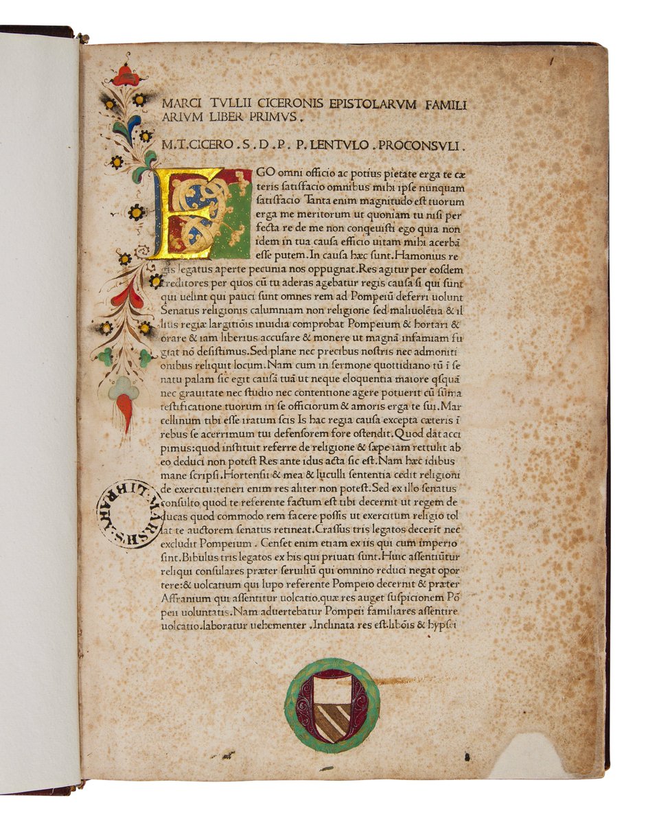 MarshsLibrary's tweet image. Our earliest printed book. &apos;Letters of Cicero&apos;, published in Milan in 1472. This beauty is one of the stars of our forthcoming exhibition about the 75 books in our collection that were published before 1501. #incunabulum #incunable #incunabula