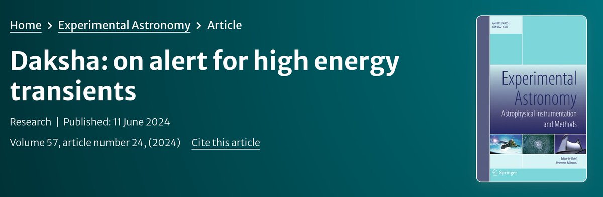 New paper published! 🚨

What's Daksha? Our paper answers this with extensive mission details + comparison with the likes of <a href="/NASAUniverse/">NASA Universe</a>'s Fermi &amp; Swift and <a href="/SVOM_mission/">SVOM</a>!

Link - rdcu.be/dKygD

<a href="/iitbombay/">IIT Bombay</a> <a href="/PRLAhmedabad/">PRL Ahmedabad</a> <a href="/TIFRScience/">Tata Institute of Fundamental Research</a> <a href="/IUCAAstro/">Inter-University Centre for Astronomy&Astrophysics</a> <a href="/RRI_Bangalore/">Raman Research Institute</a> <a href="/isro/">ISRO</a>