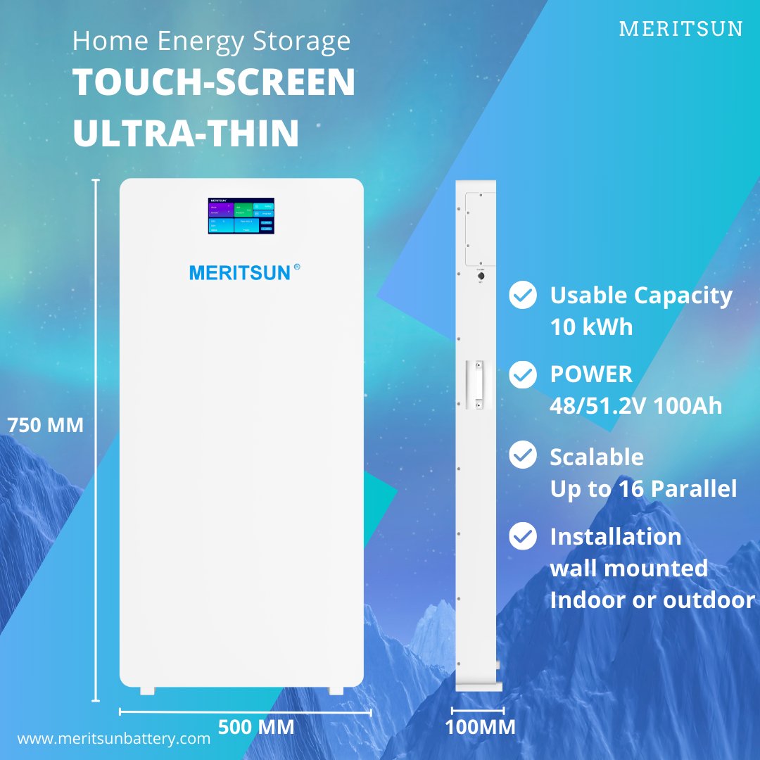 🔋 10kWh capacity, only 10cm thick – efficient and space-saving! 💪 

Perfect for everyday use or emergency backup. Your best home energy solution. ✨

 #Meritsun #SmartHome #EnergyStorage #GreenEnergy #TechInnovation