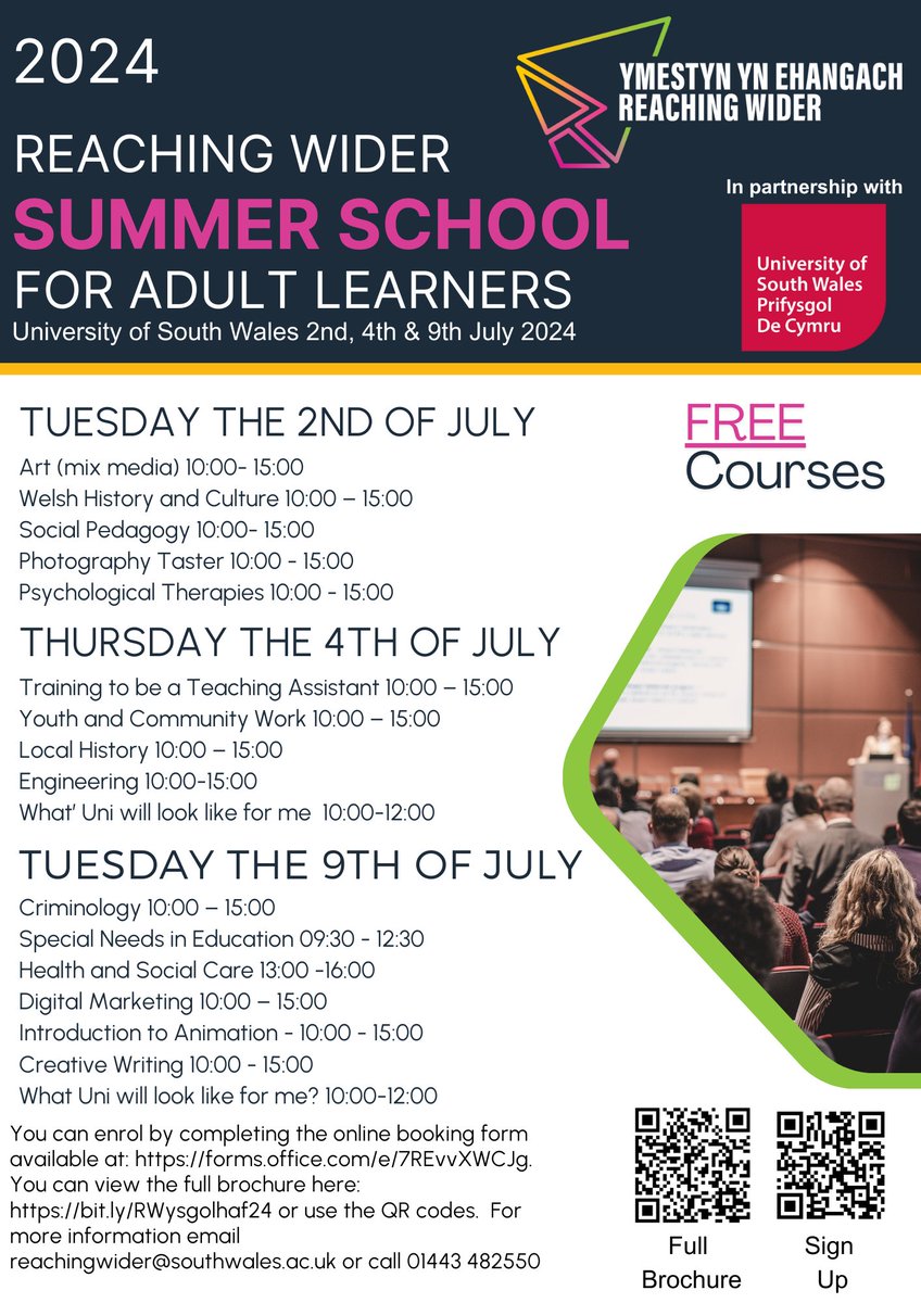 Reaching Wider SE (@reachingwiderse) on Twitter photo Reaching Wider Summer School 2024.
You can enrol by completing the online booking form available at: forms.office.com/e/7REvvXWCJg
You can view the full brochure here: issuu.com/reachingwid...…
For more information email reachingwider@southwales.ac.uk or call 01443 482550
<a href="/USWcomms/">USW Comms & Public Affairs</a> Reaching Wider Summer School 2024.
You can enrol by completing the online booking form available at: forms.office.com/e/7REvvXWCJg
You can view the full brochure here: issuu.com/reachingwid...…
For more information email reachingwider@southwales.ac.uk or call 01443 482550
<a href="/USWcomms/">USW Comms & Public Affairs</a>