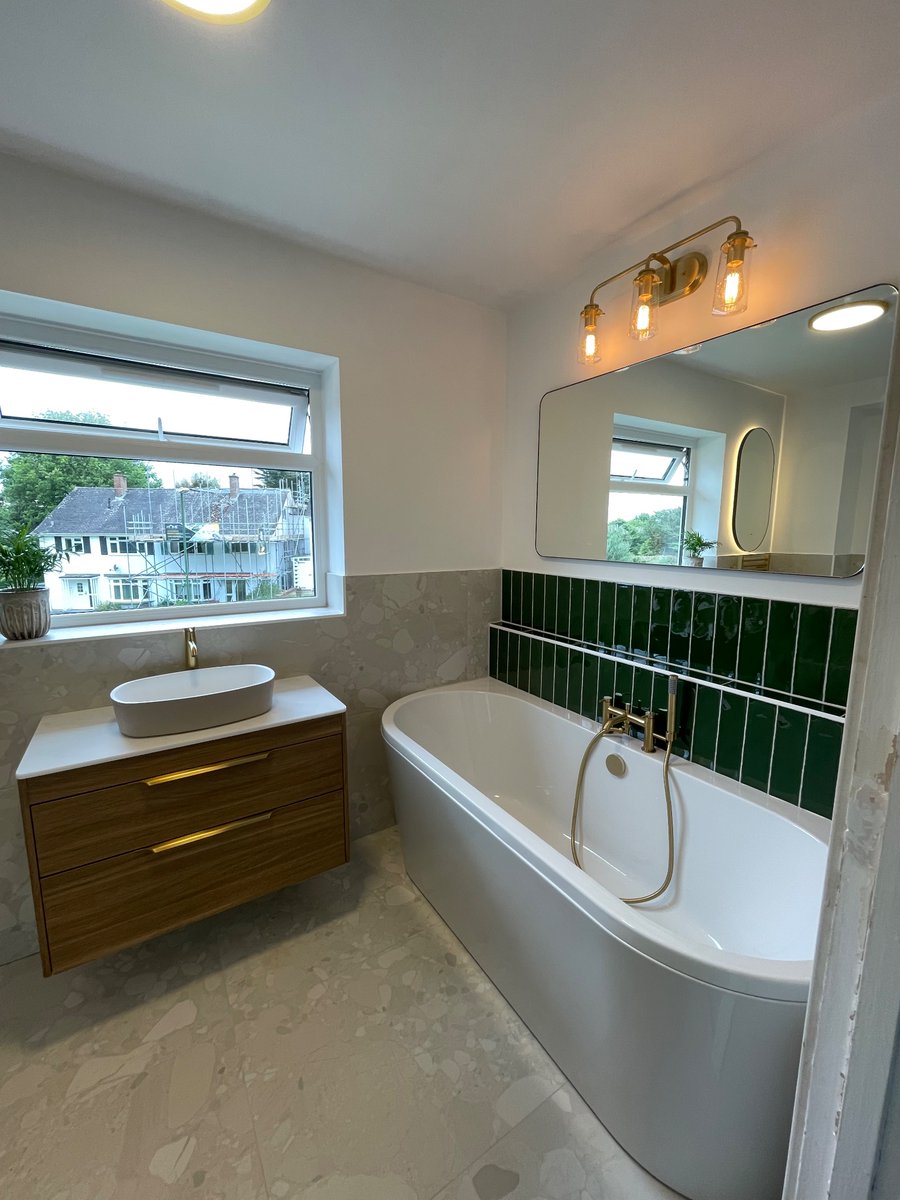 Before and after! Bathroom renovation (almost) complete! Just a few shelves in the niche to go in but what a difference!