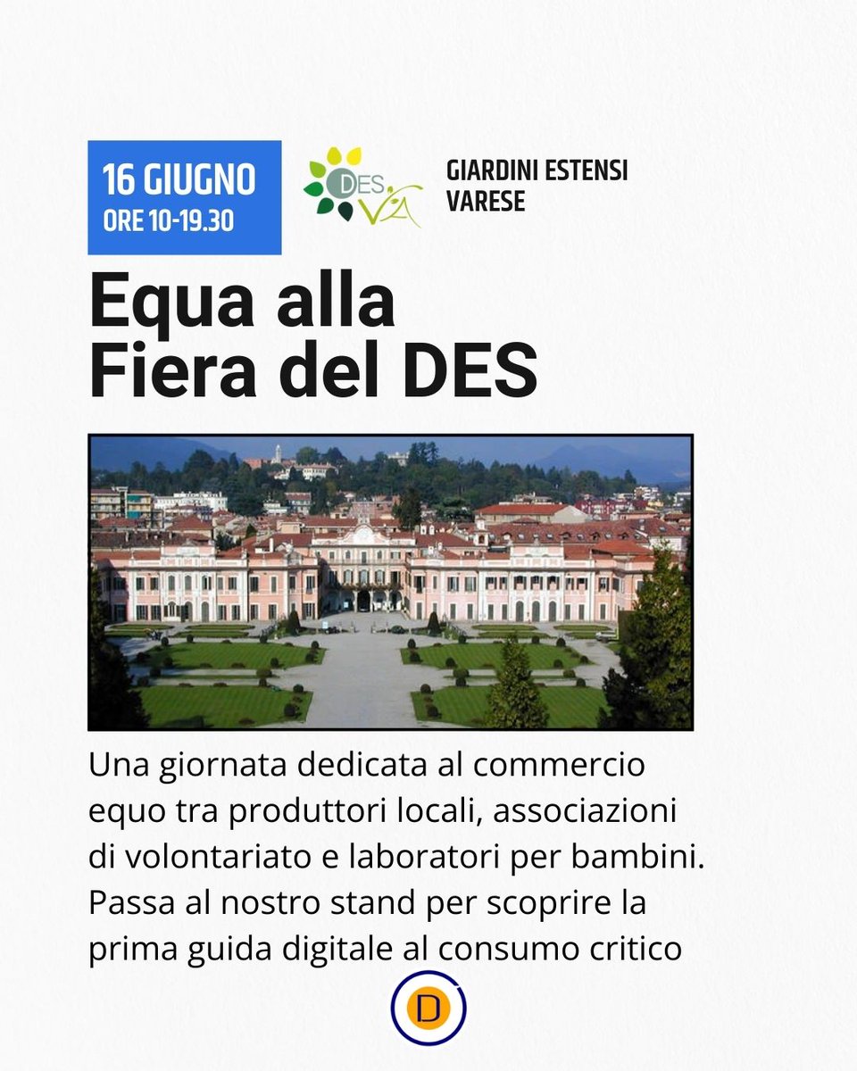 OsservaDiritti's tweet image. Domenica porteremo #Equa Alla Fiera del DES, la festa dell'#EconomiaSolidale di #Varese. Passa a trovarci nel nostro stand!  

Per saperne di più su Equa, la prima app in Italia sul #consumoresponsabile → equapp.it