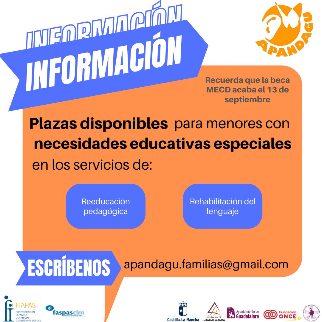 Plazas disponibles para menores con necesidades educativas especiales. 
Si estás interesado, escríbenos. 🧡